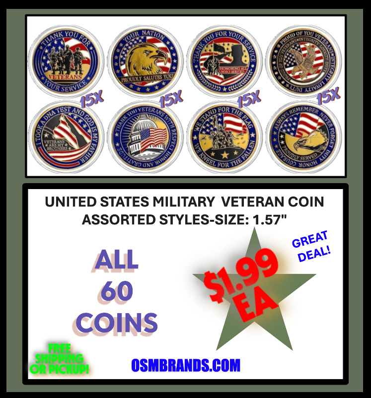 Veteran Coin Pack for Fundraising and Events-4 Styles-15 of each Style