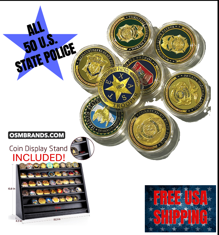 ALL 50 US State Police Coin Set with Display Case