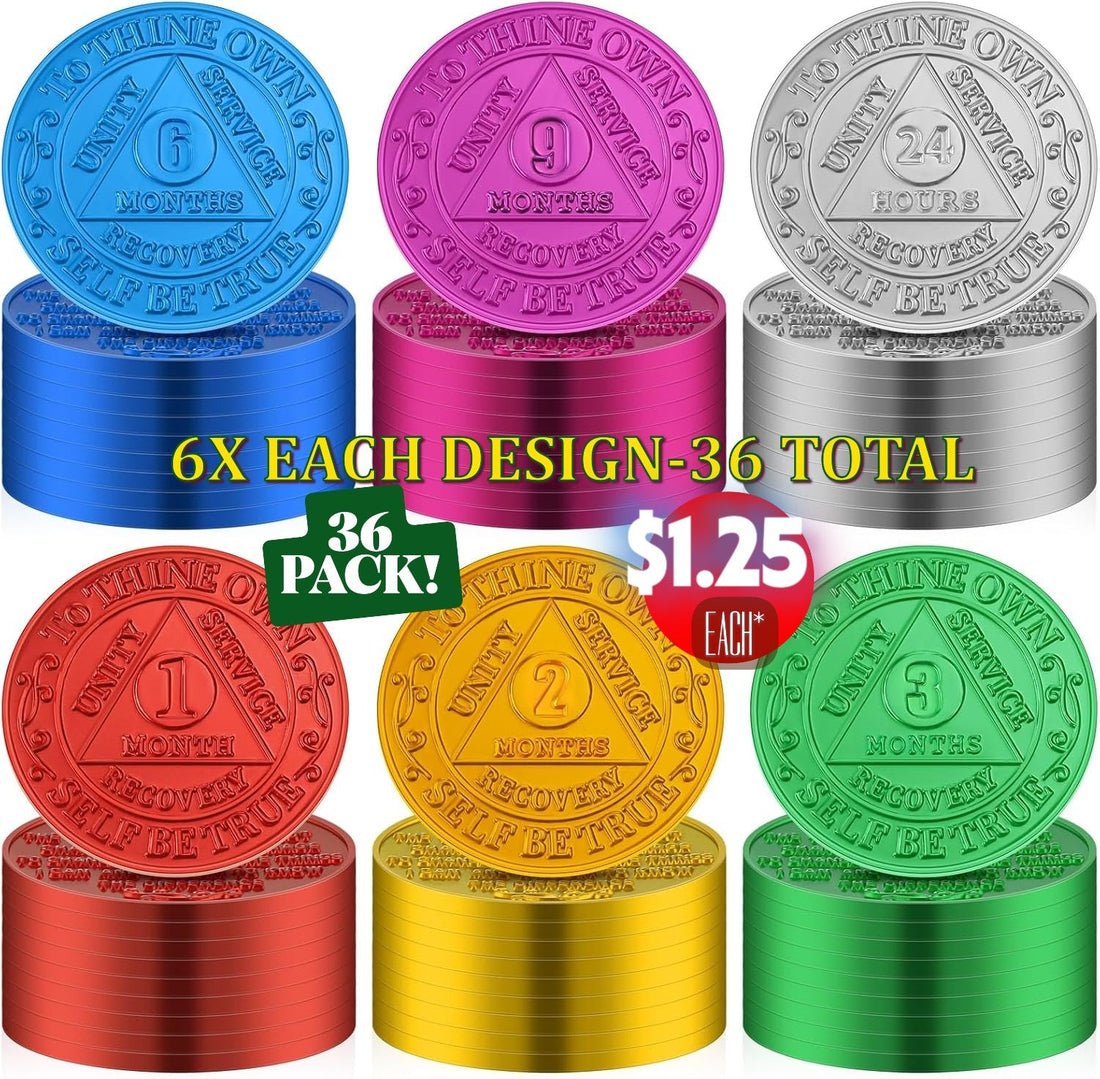 36-60 PACKS-AA Sobriety Token Chips-Aluminum Colored