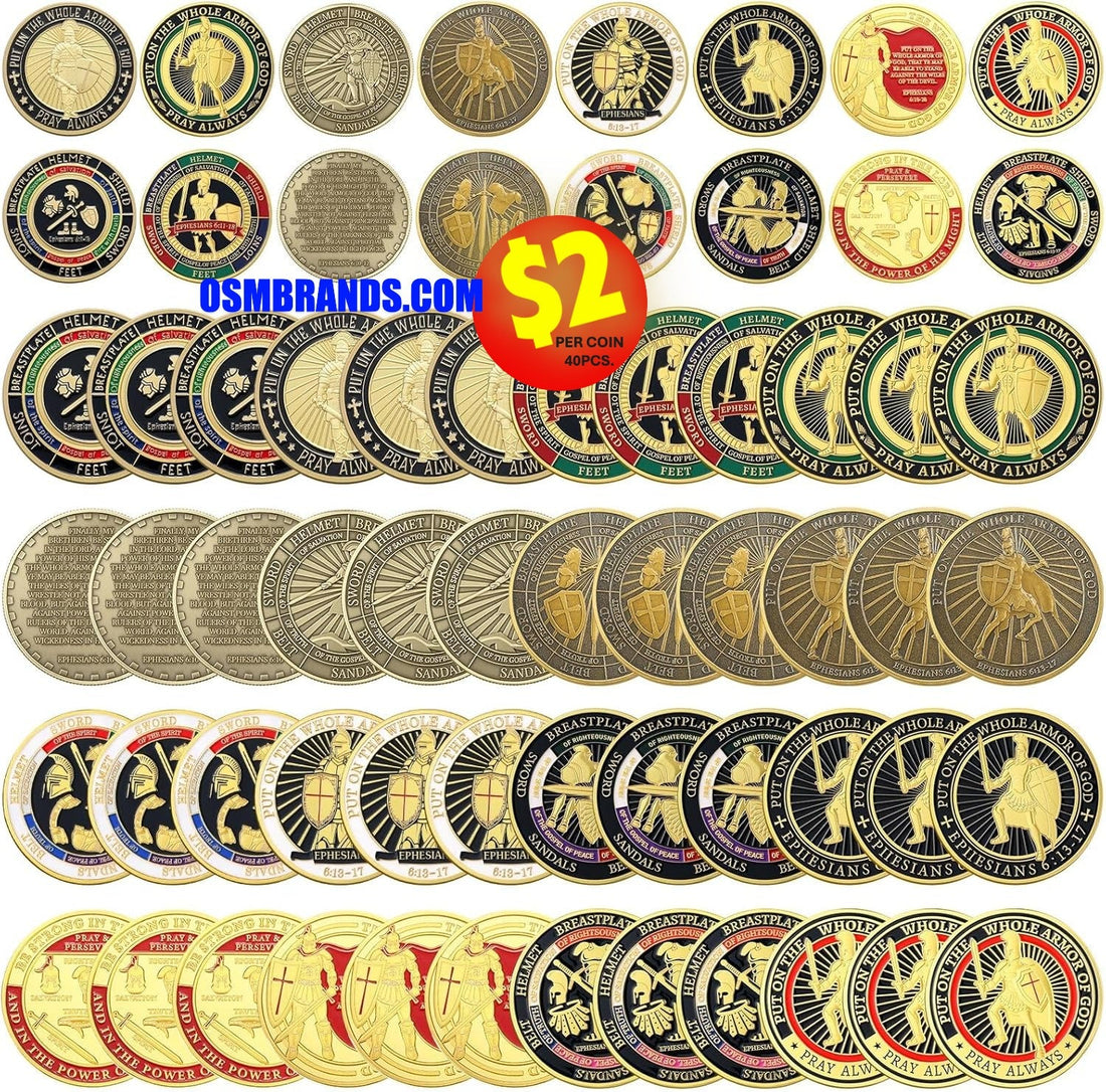 Armor of God Coins-Assorted Style Bundle Lot-8 Styles-5 of Each