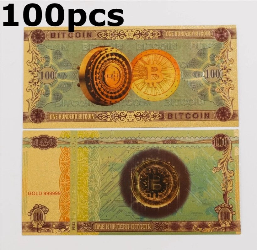 100 PACK OF Bitcoin 100 OR 1 - 24k Gold Flake Novelty Bills