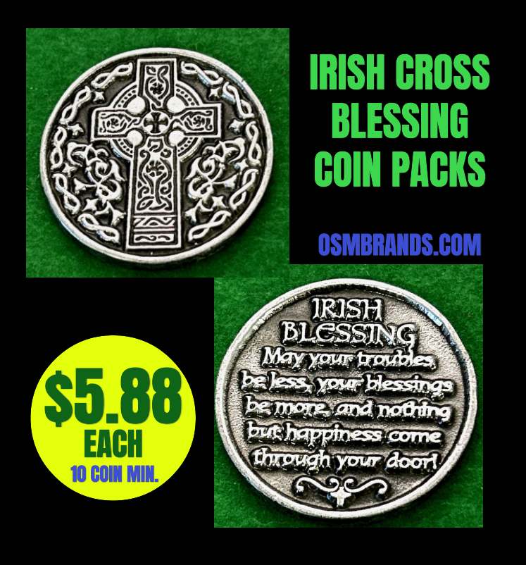Lucky Irish Cross Blessing Coins! 10 Per Pack 1.25"-Great Gift Ideas