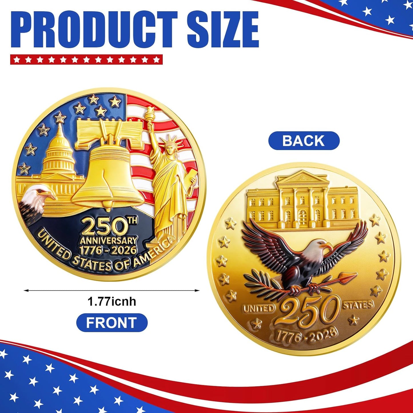 10 PACK-250th Anniversary United States Liberty Bell & Eagle Commemorative Coin — 1776-2026