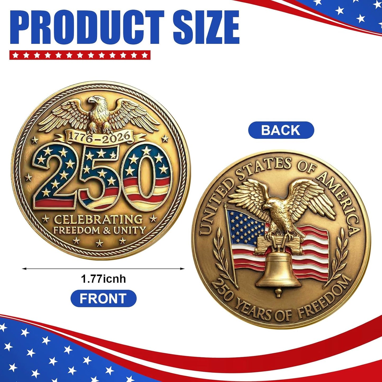 250th Anniversary Celebrating Freedom & Unity Commemorative Coin — 10 Pack | 1776-2026