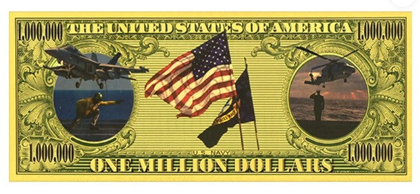 US Navy Aircraft Carrier 24K Gold Foil Banknote Set – 11 Pc | $1,000,000 Collectible Currency with Certificate