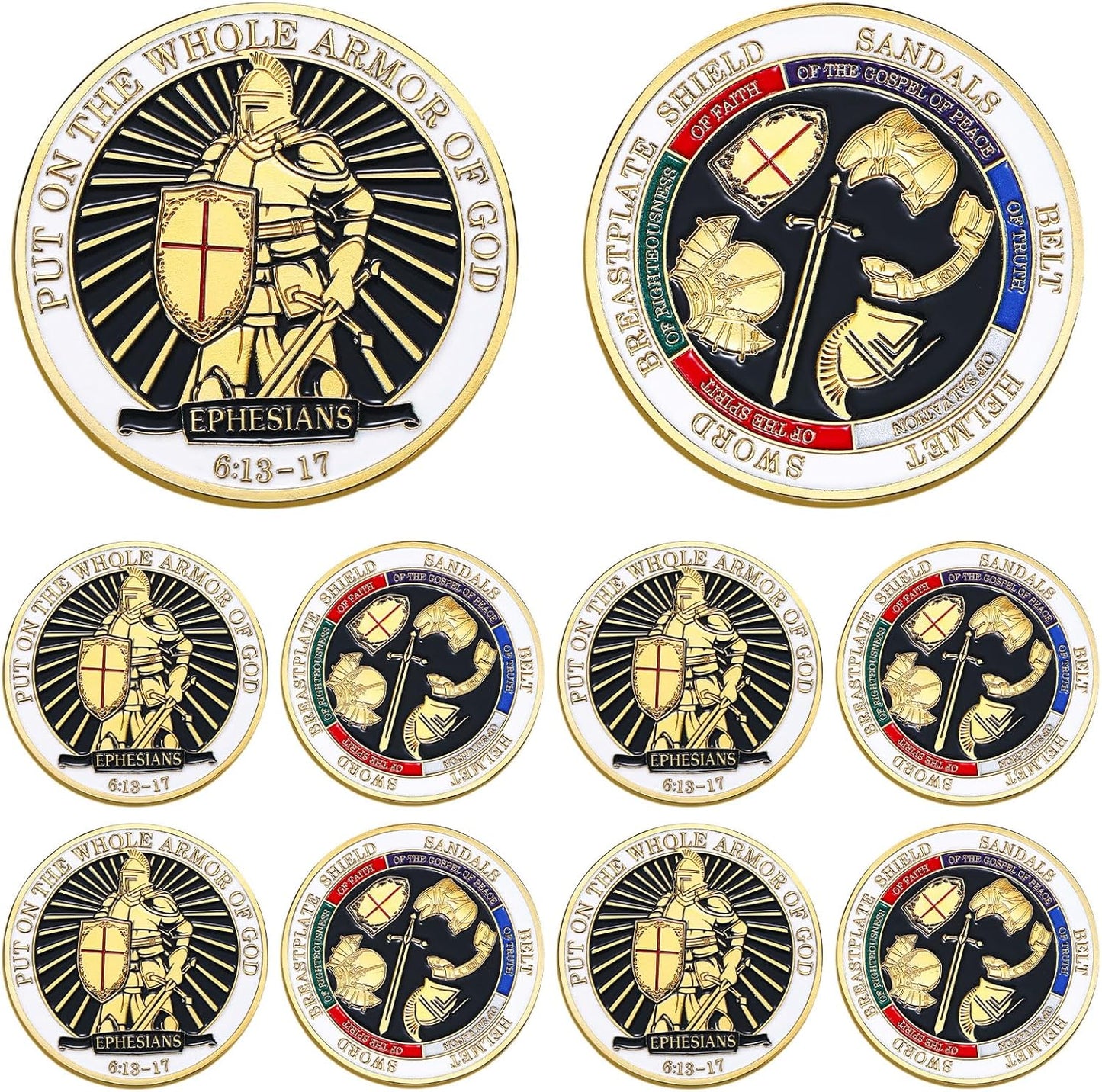 10 Pack Armor of God Challenge Coins – Gold Knight Ephesians 6:13-17 | Double Sided