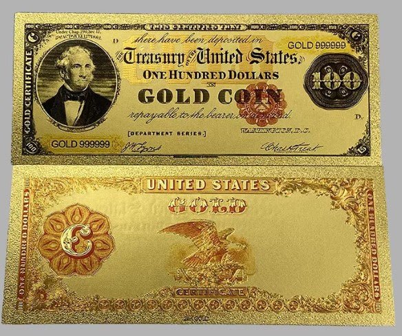 1882 $100 Gold Certificate “Gold Coin” 24K Gold Foil Replica — 10-Pack