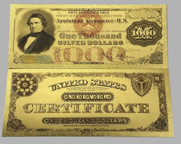 1880 $1,000 Silver Certificate “Certificate of Deposit” 24K Gold Foil Replica — 10-Pack