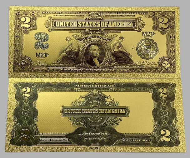1899 $2 Silver Certificate Mini Porthole 24K Gold Foil Replica — 10-Pack