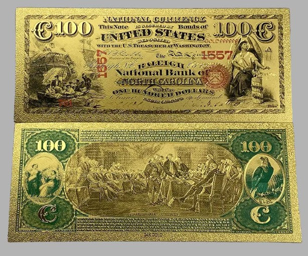 Raleigh National Bank of North Carolina $100 National Currency 24K Gold Foil Replica — 10-Pack