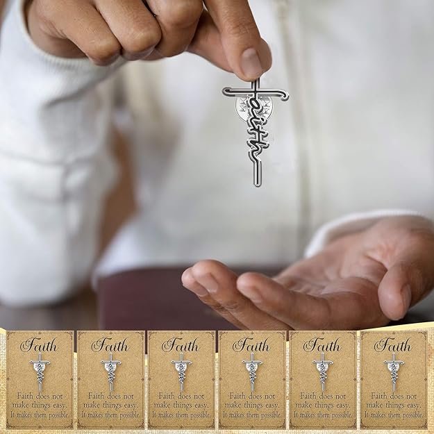 Faith Cross Lapel Pin — 50 Pack | Bulk Inspirational Christian Pins with Gift Cards