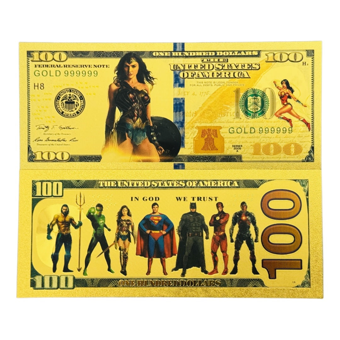 DC Justice League Wonder Woman Gold Foil $100 Novelty Bill (10 Pack)