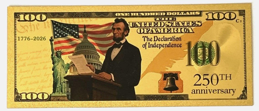 50 Pack 24K Gold Foil Banknotes USA 2026 250th Anniversary Collectibles