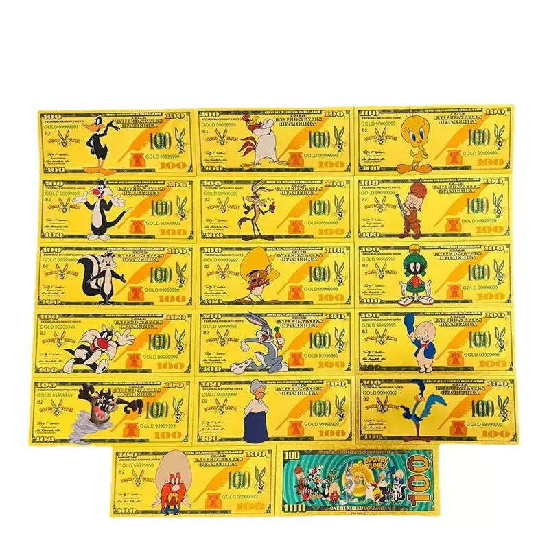 Looney Tunes 24K Gold Foil Banknote Set – 16 Pc | Classic Cartoon Collectible Currency