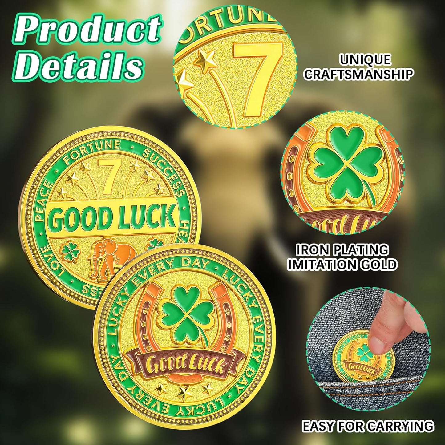 Good Luck Coin – Lucky Every Day Four Leaf Clover Challenge Coin (12 Pack)