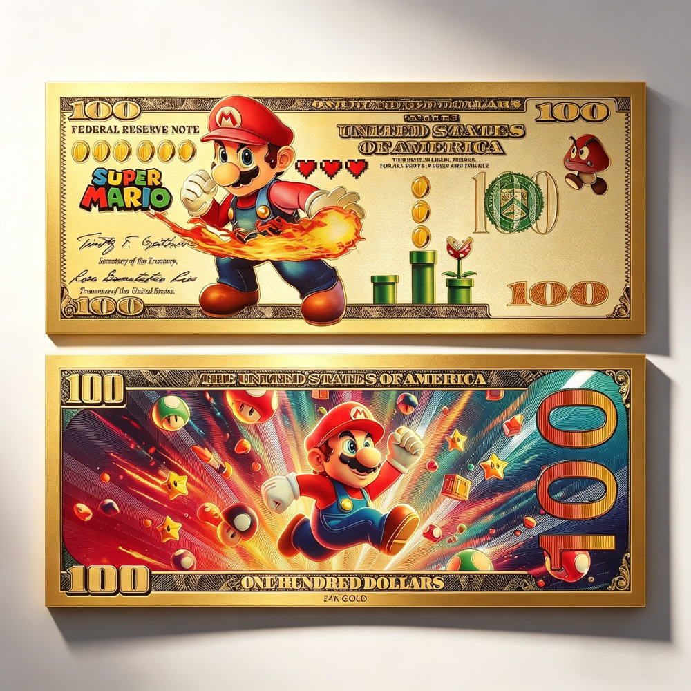 Super Mario 24K Gold Foil Banknote Set — 10 Pack | Collectible Novelty Currency