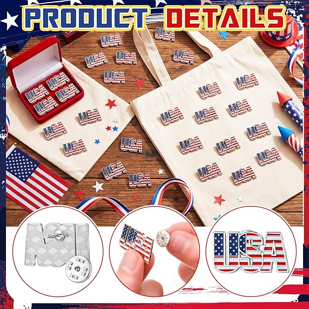 30 Pack USA 4th of July Pride Lapel/Hat Pins-Independence Day Gifts