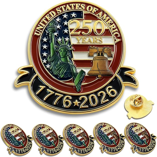 USA 250th Anniversary Lapel Pin – United States of America 1776-2026 Enamel Pin (50 Pack)