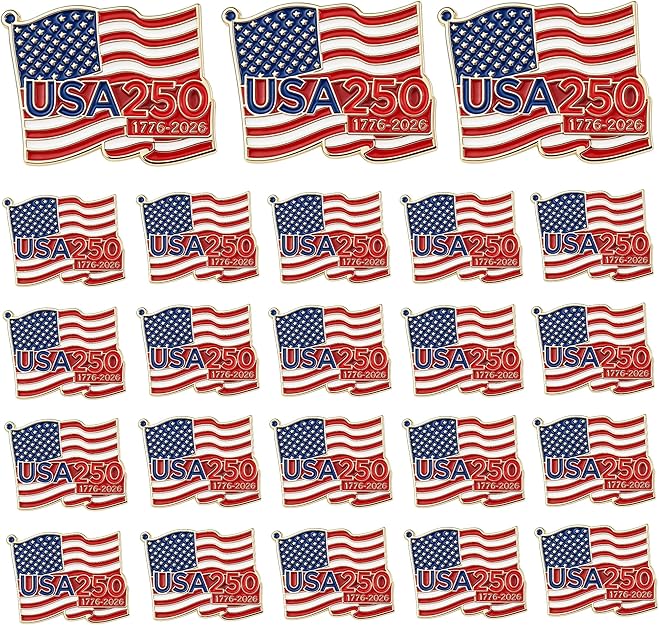 USA 250 Waving Flag Lapel Pin – 1776-2026 Anniversary Enamel Pin (24 or 50 Pack)