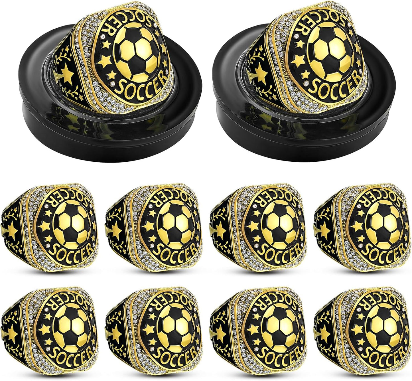 ⚽ 10 Pack Soccer Championship Ring Gold with Stand & Chain — Youth & Adult Sports