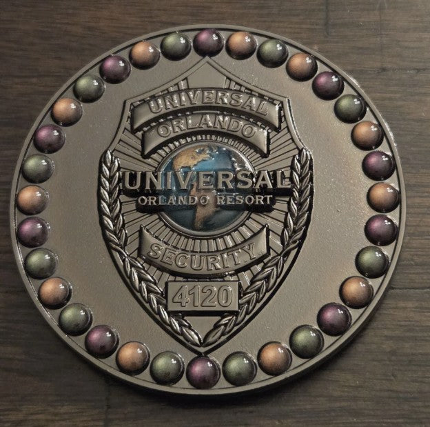 Universal Orlando Resort Security Challenge Coin – Mardi Gras 2026 – RARE Black Nickel & Shiny Silver 2-Tone