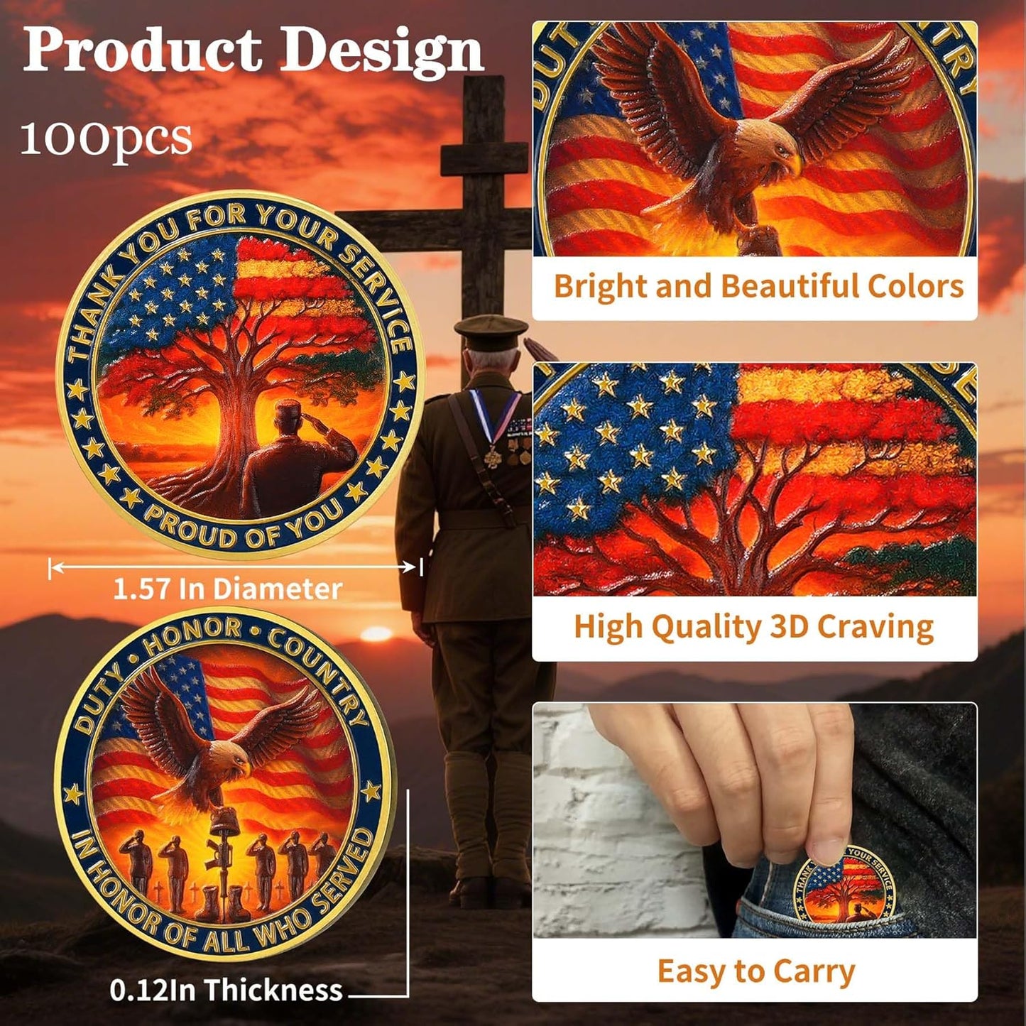 50 0R 100 Thank You For Your Service Veteran Eagle Challenge Coin