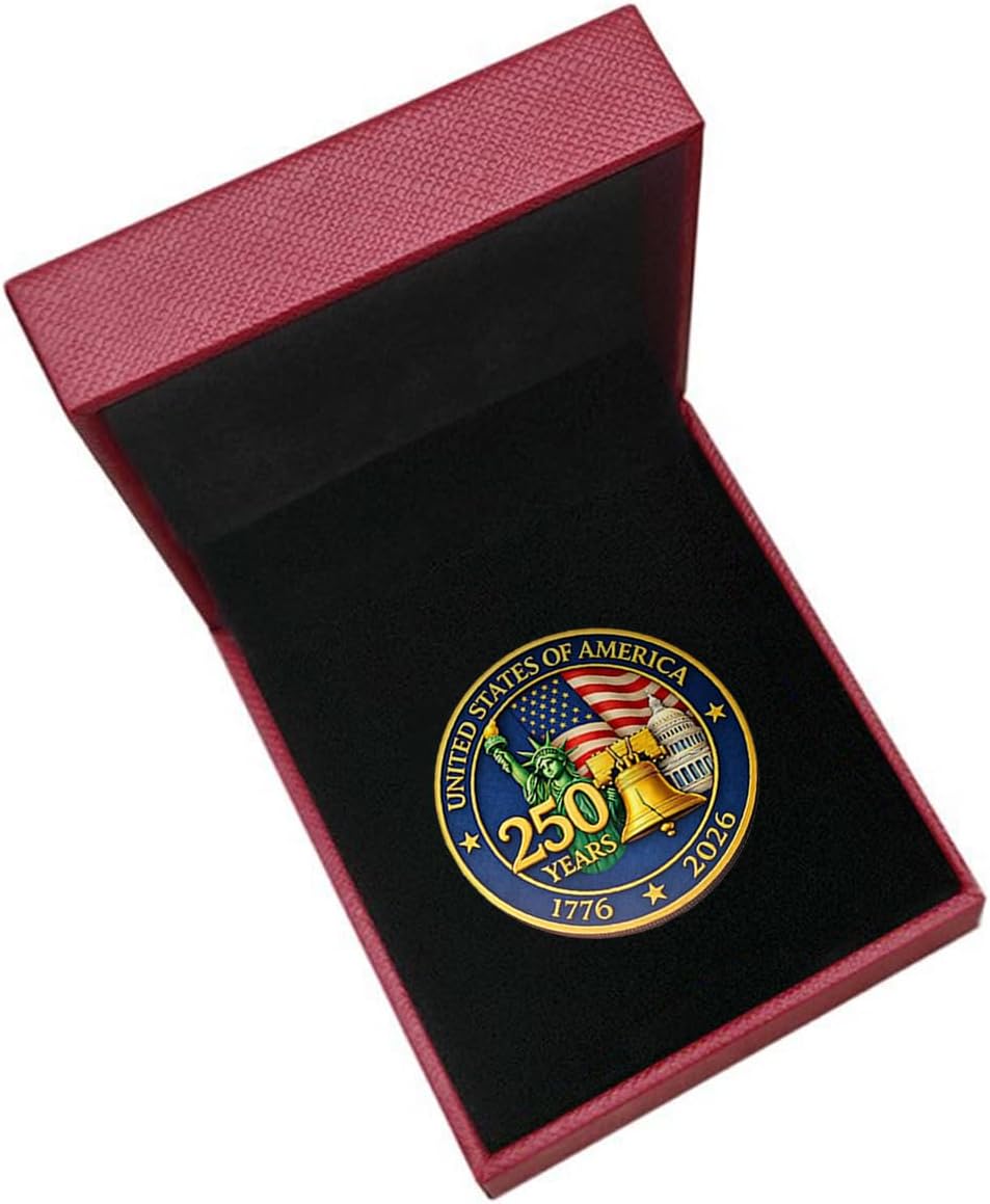 USA 250th Anniversary Challenge Coin Set – 10 Coins with Display Boxes (1776-2026)