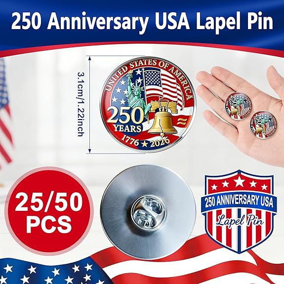 USA 250th Anniversary Lapel Pin – Liberty Bell & Statue of Liberty 1776★2026