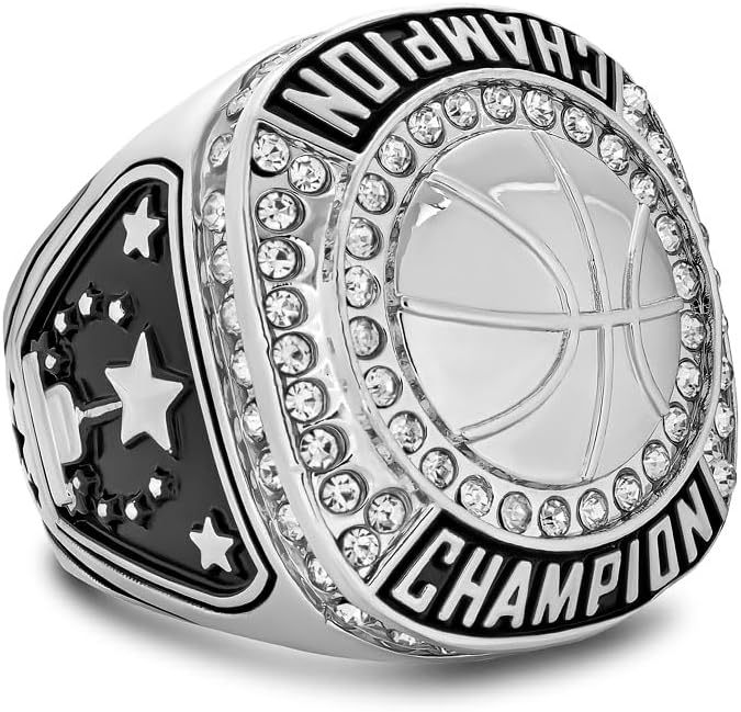 ๐ 12 Pack Basketball Championship Rings with Holder & Chain โ Silver โ Youth & Adult Sports