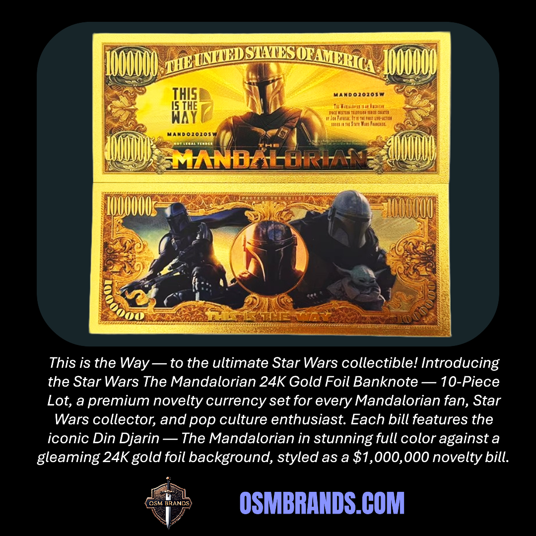 Star Wars The Mandalorian 24K Gold Foil Banknote – 10 Pc Lot | $1,000,000 Collectible Currency