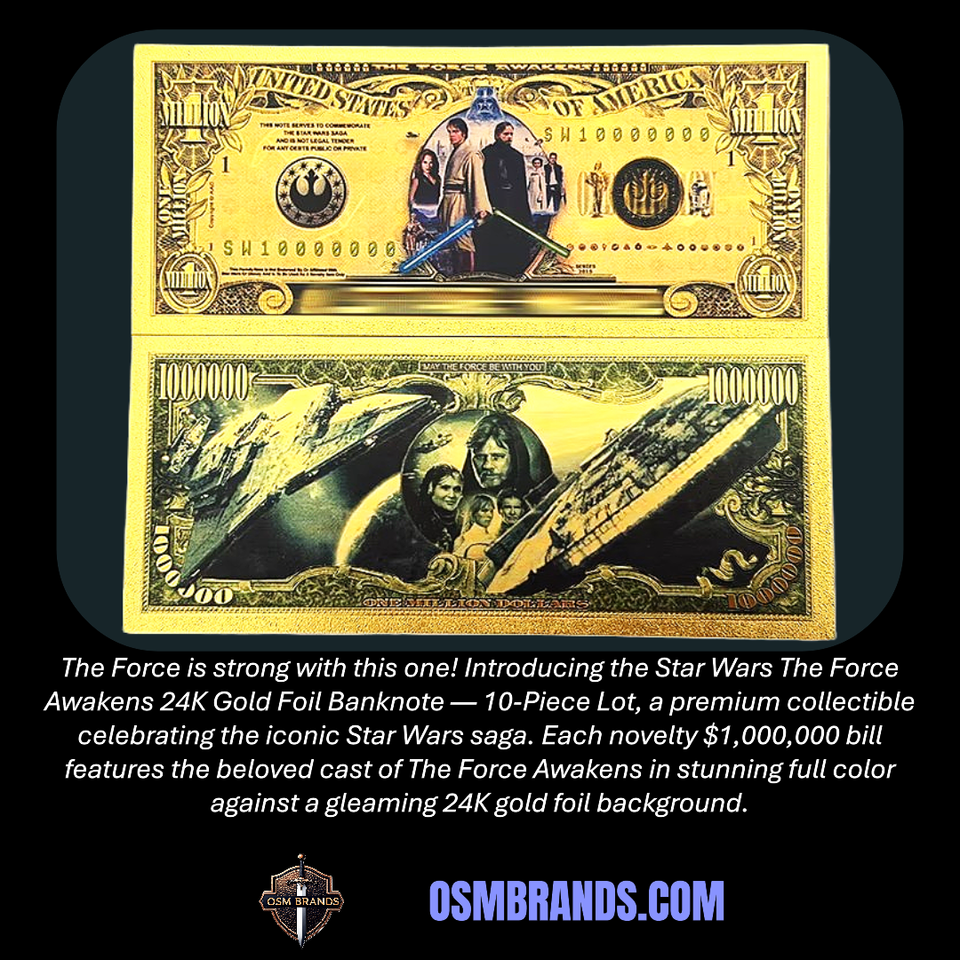 Star Wars The Force Awakens 24K Gold Foil Banknote – 10 Pc Lot | $1,000,000 Collectible Currency