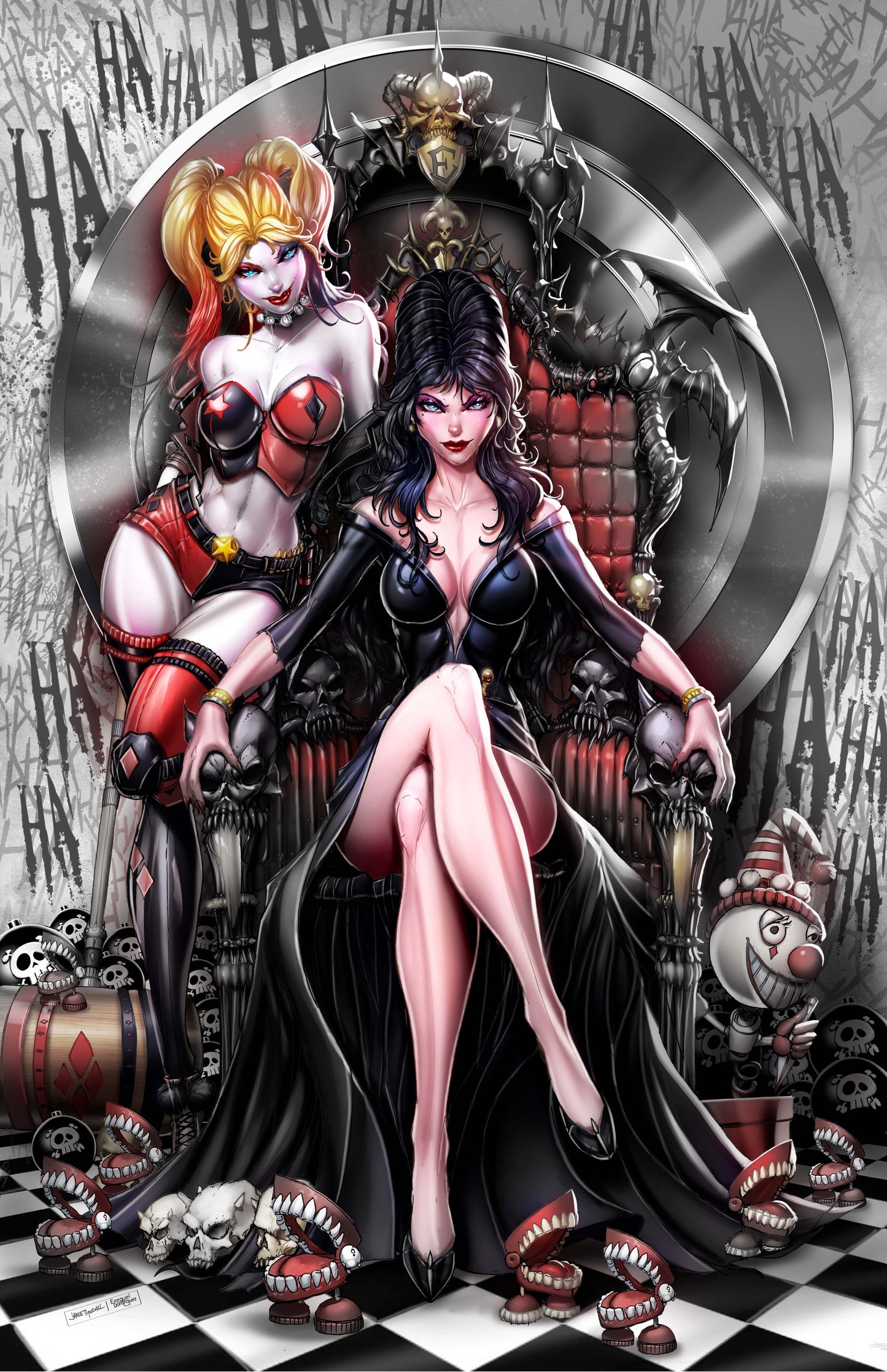 NYCC Harley Quinn X Elvira #1 Gray Virgin-LIMITED!