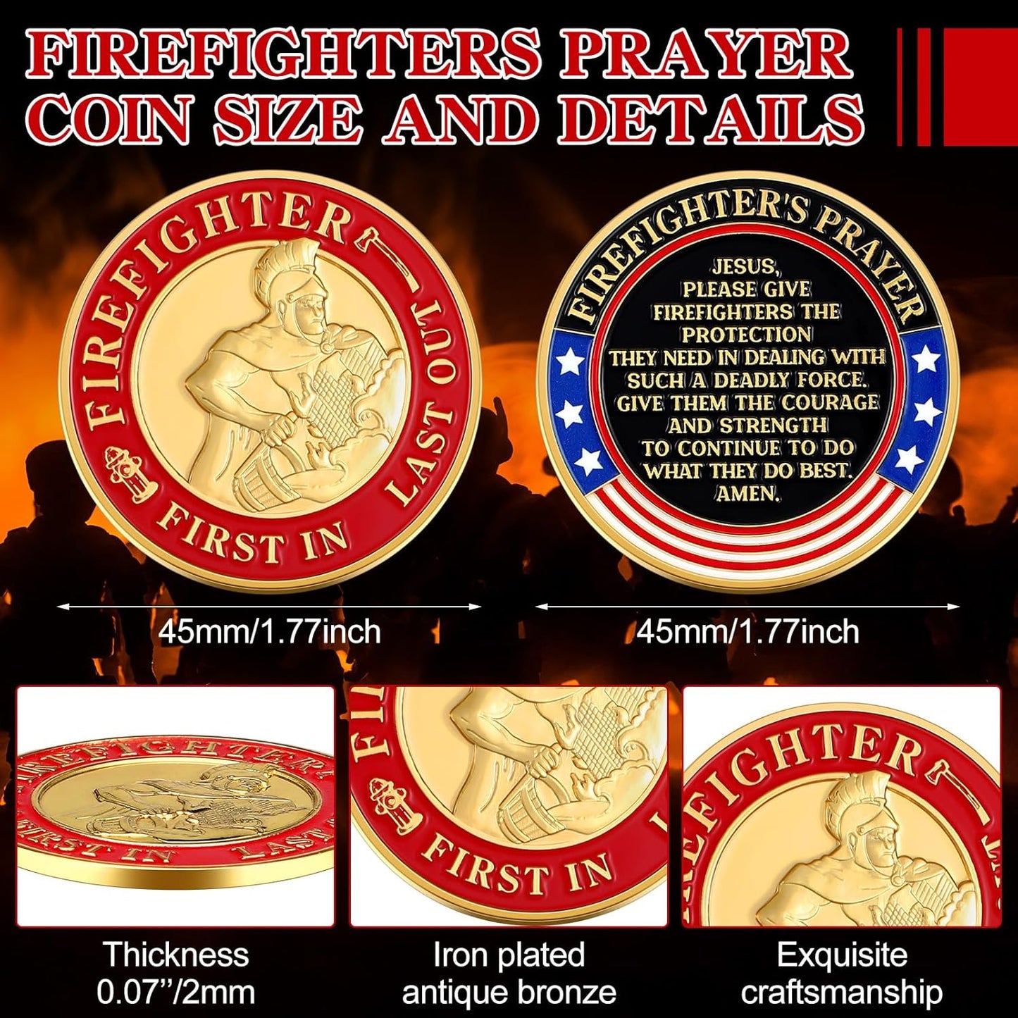 20/40 BULK PACK FIREFIGHTER PATRON SAINT FLORIAN PRAYER COINS