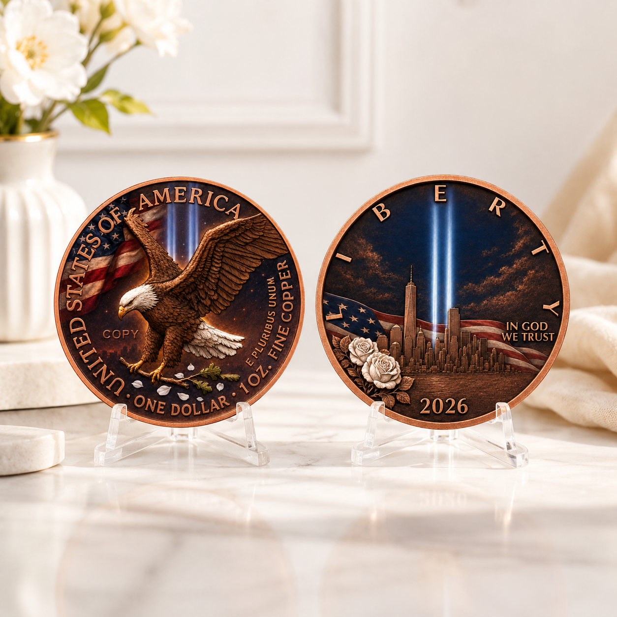 9/11 Never Forget 2026 Liberty 1 oz Fine Copper Round Twin Towers