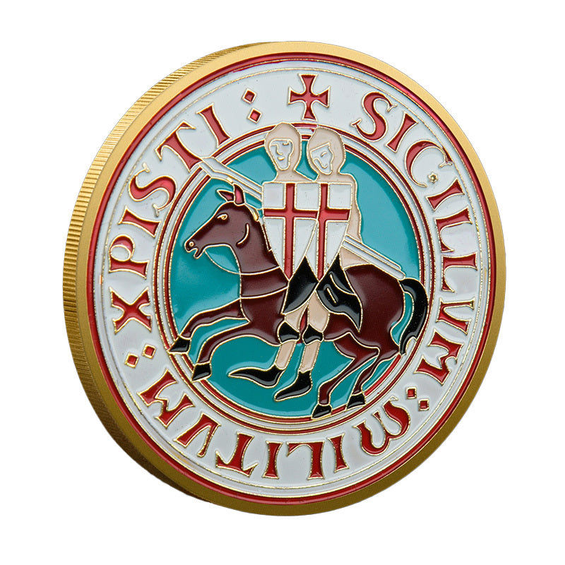 50 PCS Wholesale Lot - Knights Templar Challenge Coin Gold Plated Crusader Knight & Colorized Seal