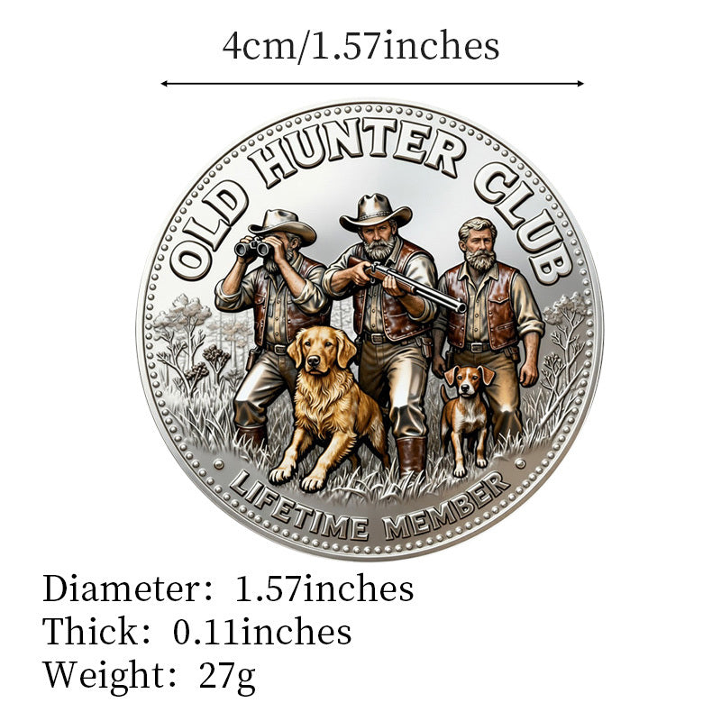 50 PCS Wholesale Lot - Old Hunter Club Lucky Hunting Challenge Coin 40mm Silver Tone Colorized