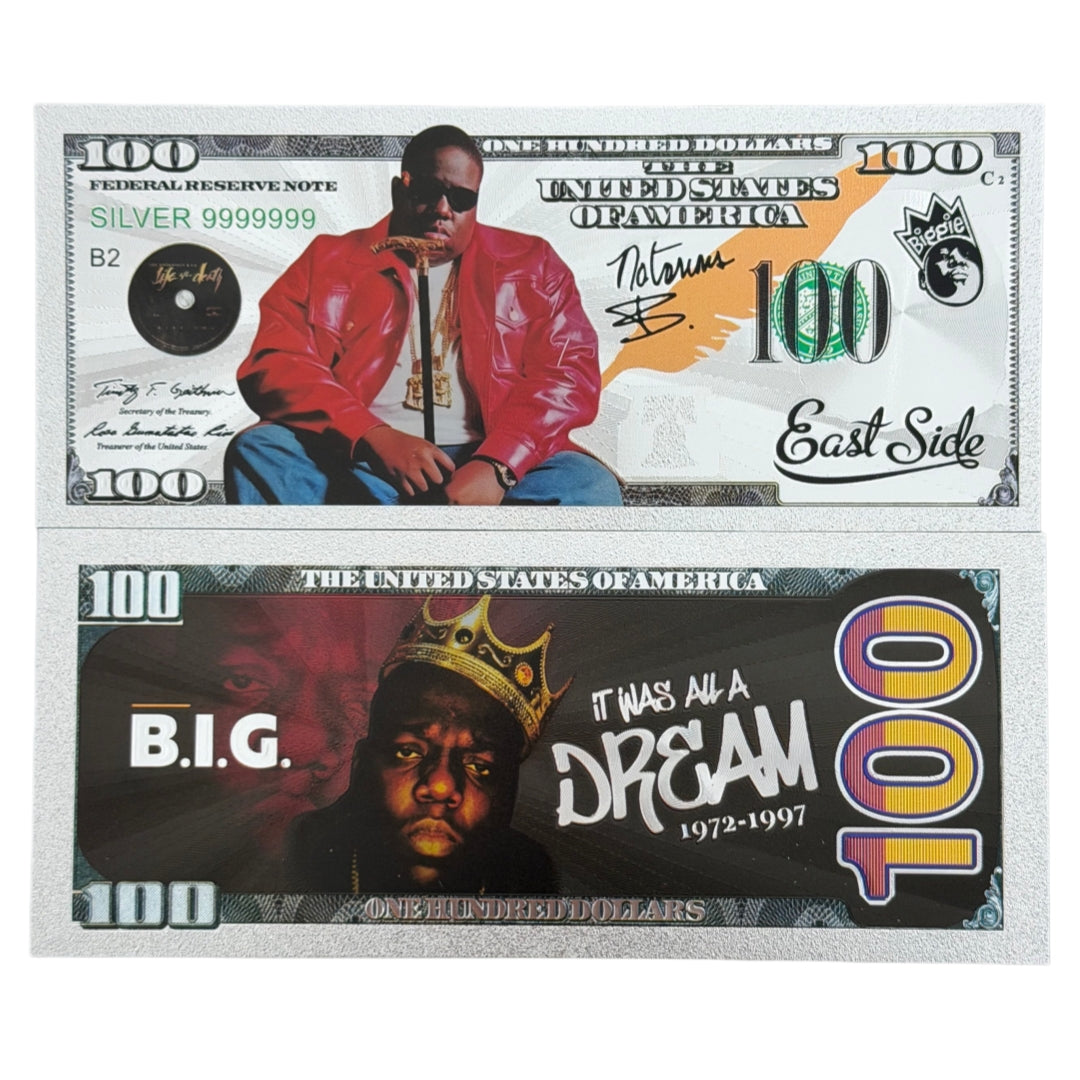WHOLESALE ONLY-50 PCS. America Hip-Hop Biggie Banknote Silver Plated