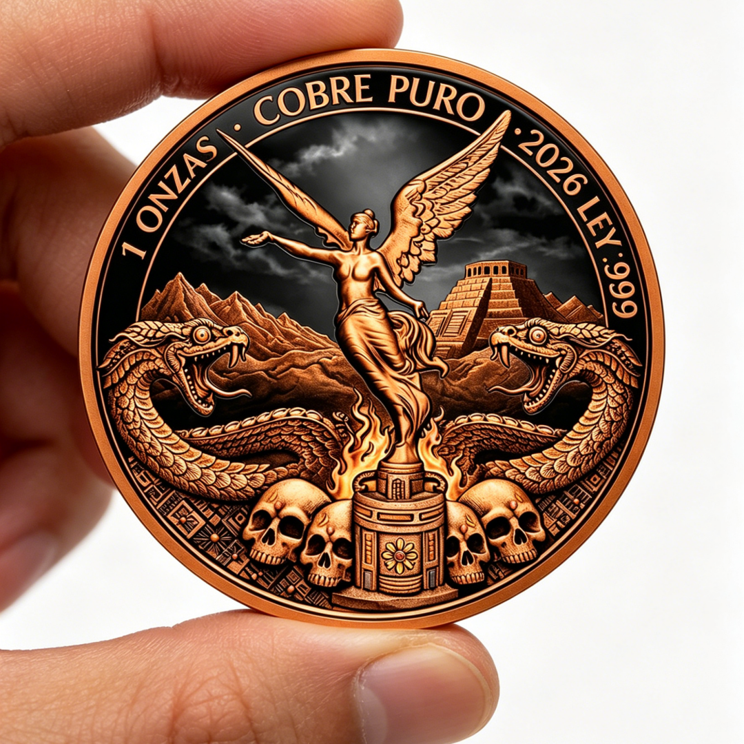 Mexico Libertad 1 oz .999 Fine Copper Round Aztec Serpent Skull