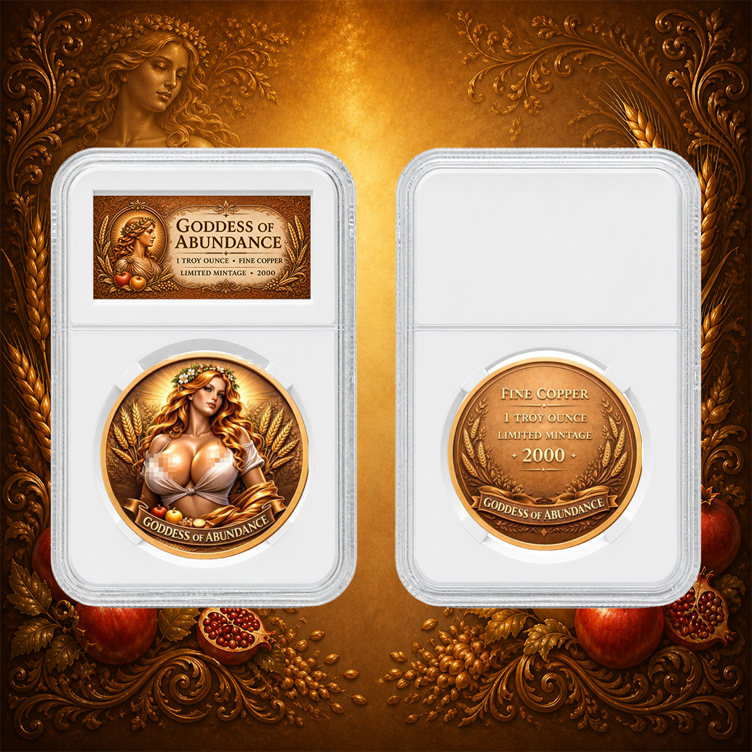 🔥Limited Mint - Goddess of Abundance 1 oz .999 Fine Copper Collectible Coin, 3D Relief Commemorative Round with Protective Graded Slab (20 Pack)