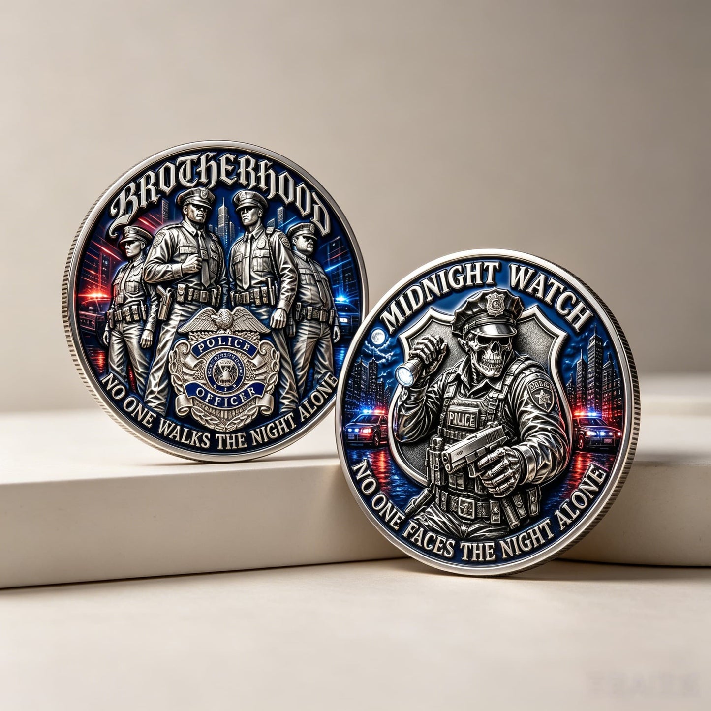 Police Brotherhood Midnight Watch Challenge Coin – 40mm 3D (5-Pack)