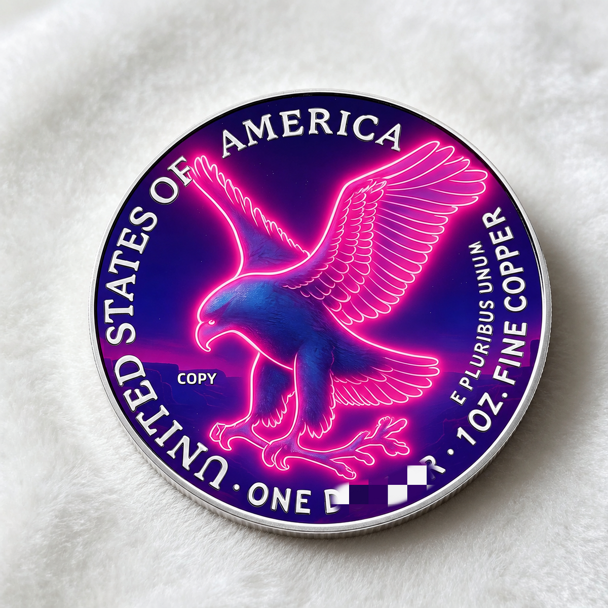 1oz Pure Copper Challenge Coin, 3D Neon Liberty Figure & Eagle Medal for Patriotic Collection