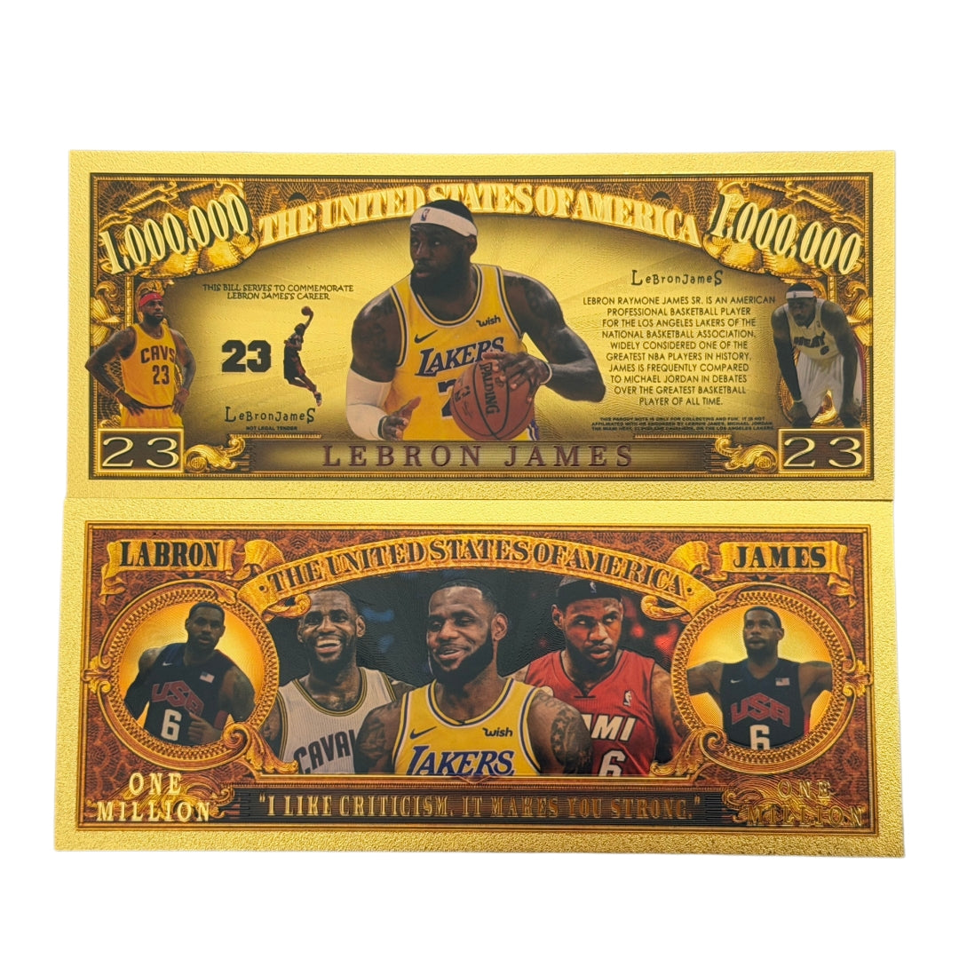 WHOLESALE ONLY-50 PCS Lebron James Commemorative 24k Gold Foil Banknote