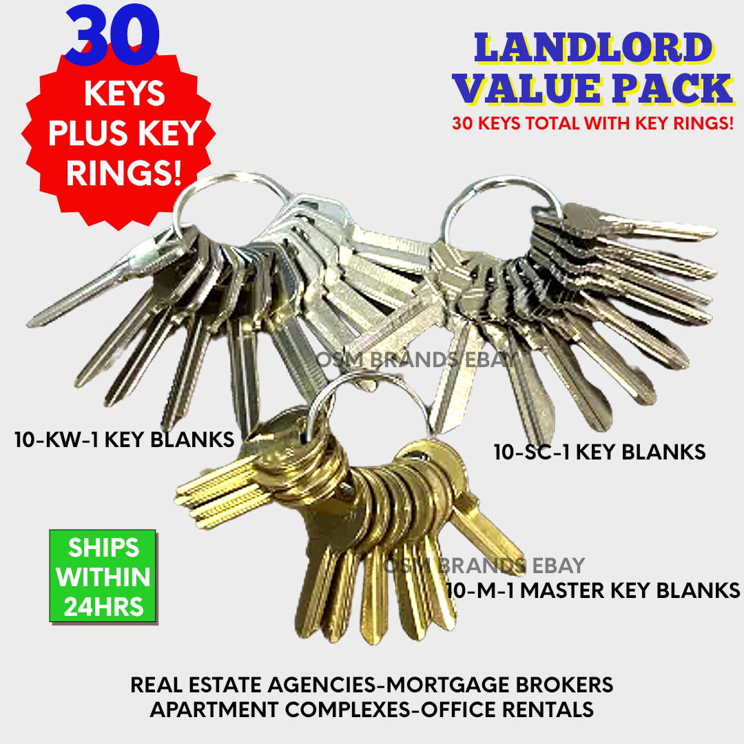 LANDLORD KEY BLANK VALUE PACK - 30 KEY BLANKS & 3 KEY RINGS