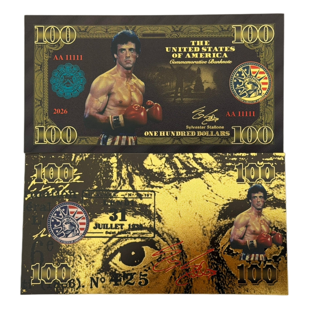 2 sets of 4-Sylvester Stallone Black & 24K Gold Plated Banknotes set