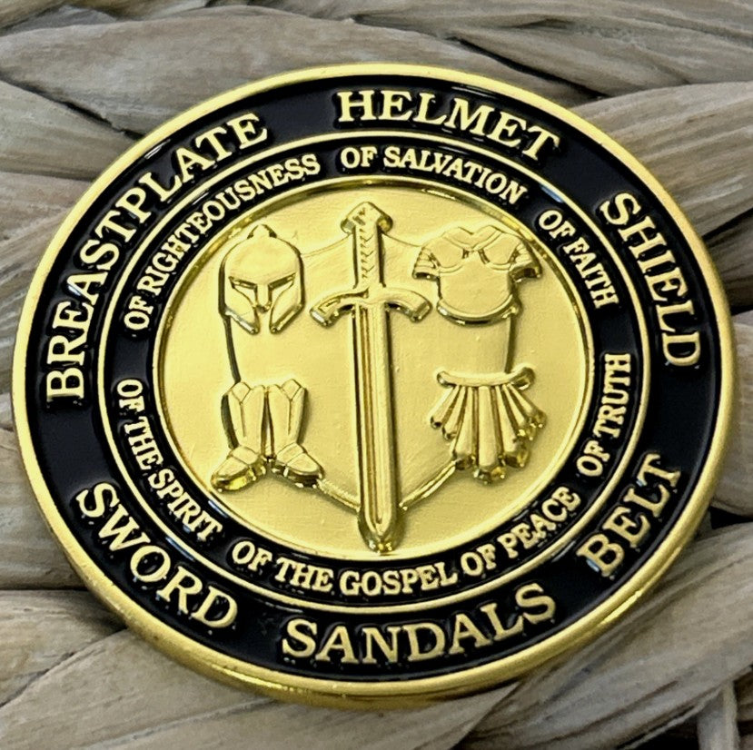 Armor of God Challenge Coin – 6/10-Pack | Ephesians 6:13-17 | Gold & Black
