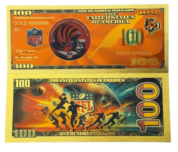Cincinnati Bengals NFL $100 Gold Banknote front and back