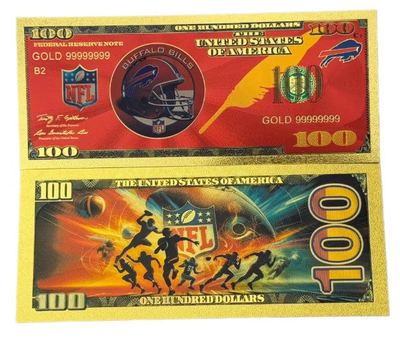 Buffalo Bills NFL $100 Gold Banknote front and back