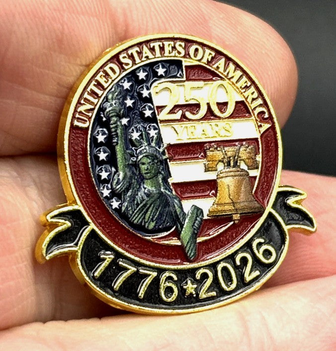 USA 250th Anniversary Patriotic Lapel Pin 1776-2026 - Statue of Liberty Liberty Bell Enamel Pin