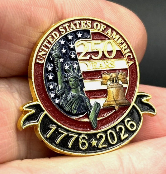 USA 250th Anniversary Patriotic Lapel Pin 1776-2026 - Statue of Liberty Liberty Bell Enamel Pin