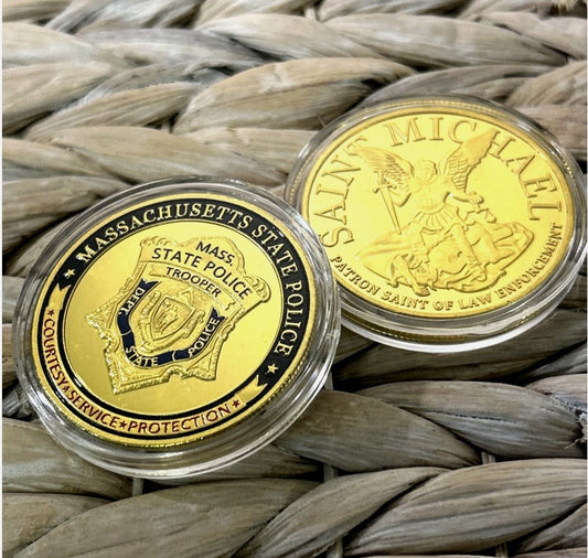 Massachusetts State Police Trooper Challenge Coin 40mm with Saint Michael reverse